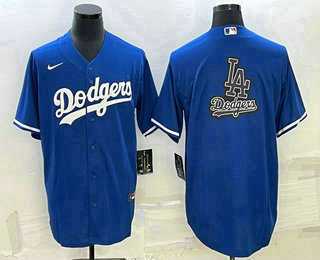 Men%27s Los Angeles Dodgers Blue Team Big Logo Cool Base Stitched Baseball Jersey